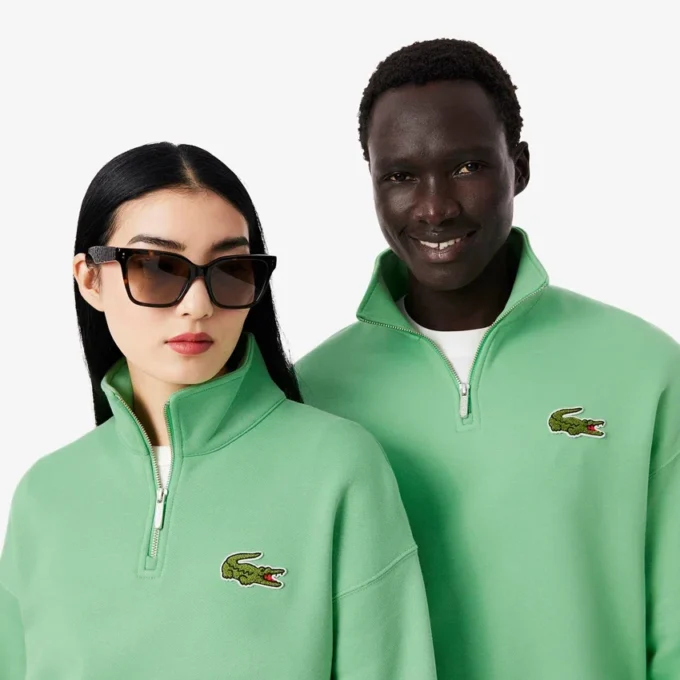 Unisex Bol Kesim Rozetli Yarım Fermuarlı Sweatshirt