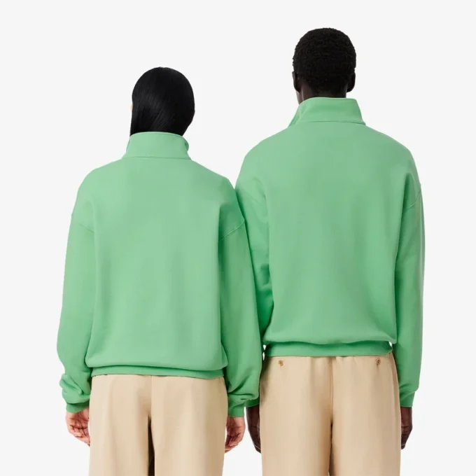 Unisex Bol Kesim Rozetli Yarım Fermuarlı Sweatshirt