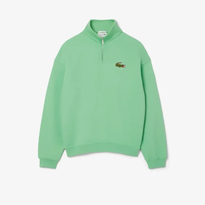 Unisex Bol Kesim Rozetli Yarım Fermuarlı Sweatshirt