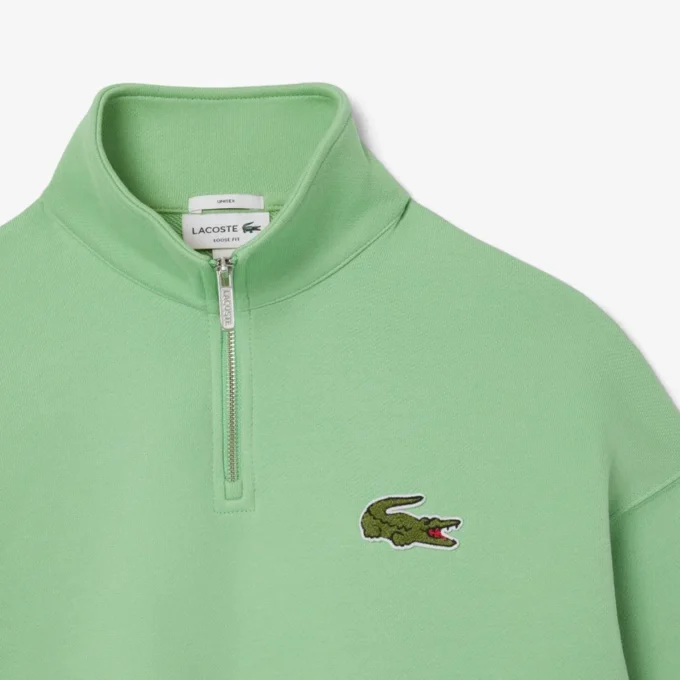 Unisex Bol Kesim Rozetli Yarım Fermuarlı Sweatshirt