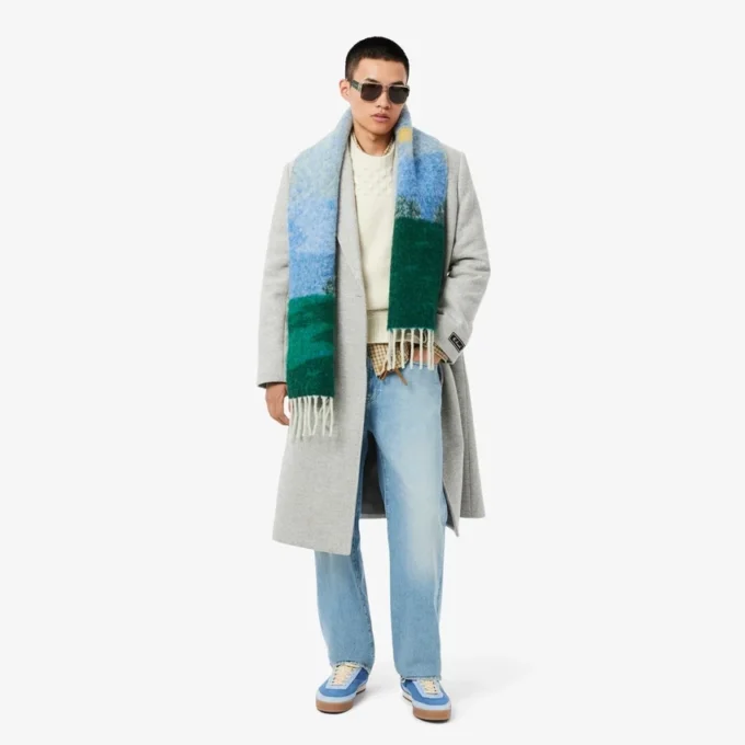 Unisex Manzara Motifli Alpaka Yün Atkı