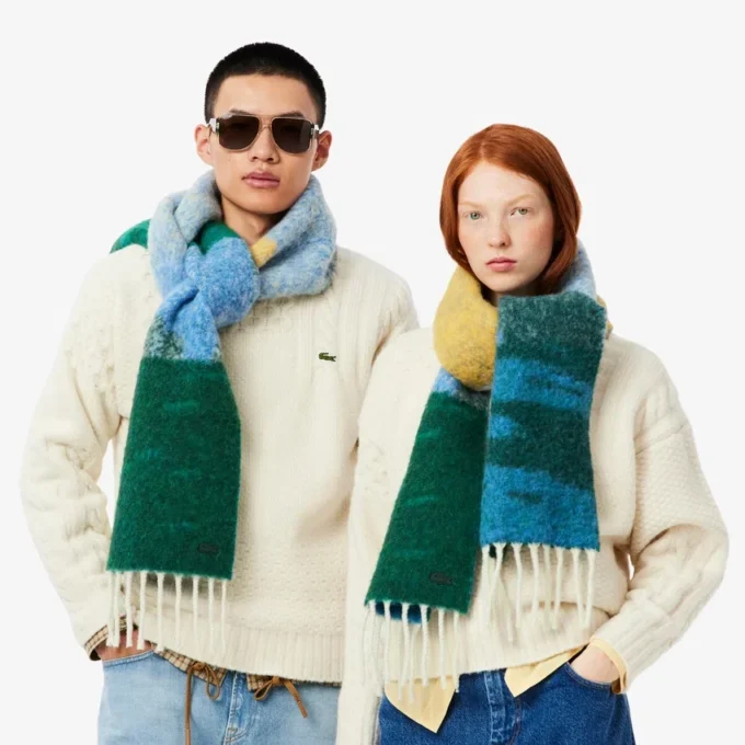 Unisex Manzara Motifli Alpaka Yün Atkı