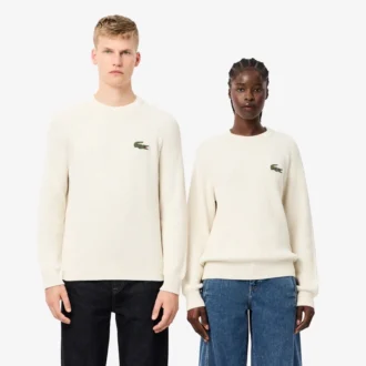 Unisex Nervürlü Pamuklu Rozetli Kazak