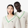 Unisex V Yaka Çizgili Tenis Kazak