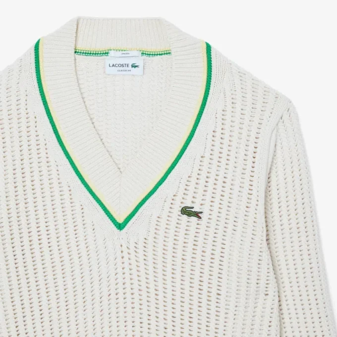 Unisex V Yaka Çizgili Tenis Kazak