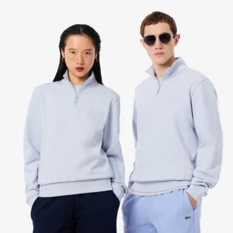 Yüksek Yakalı Kabartmalı Fermuarlı Sweatshirt