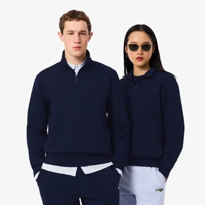 Yüksek Yakalı Kabartmalı Fermuarlı Sweatshirt