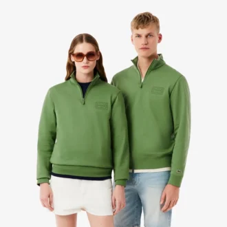 Yüksek Yakalı Kabartmalı Fermuarlı Sweatshirt