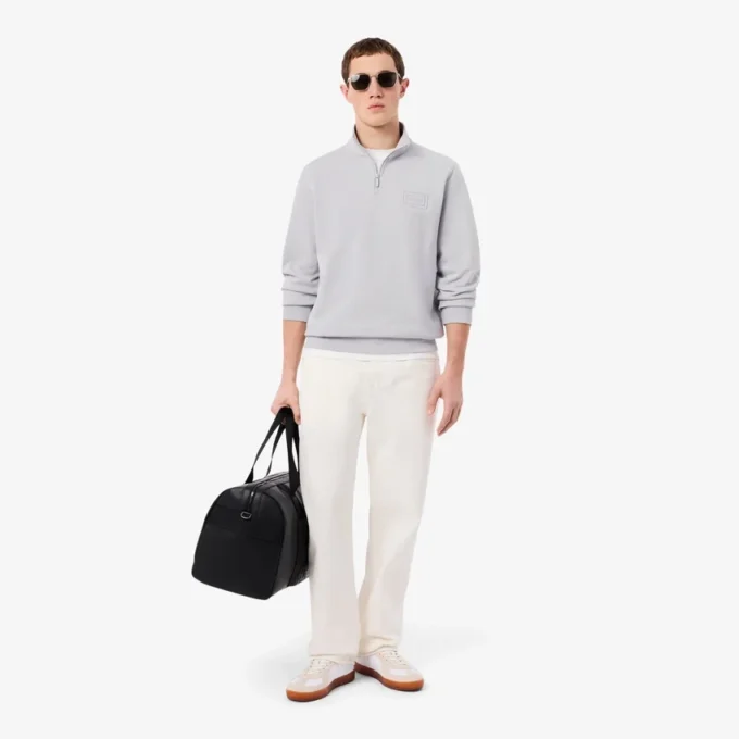 Yüksek Yakalı Kabartmalı Fermuarlı Sweatshirt