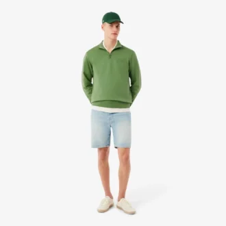 Yüksek Yakalı Kabartmalı Fermuarlı Sweatshirt
