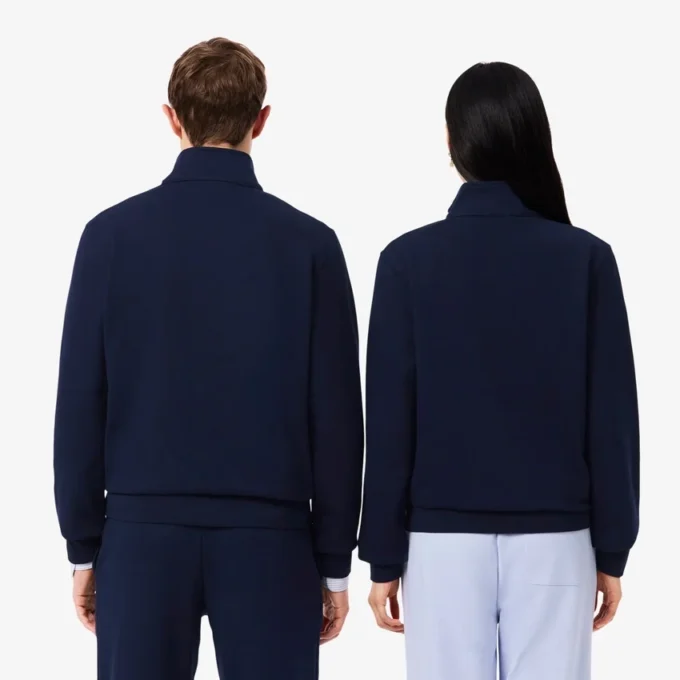Yüksek Yakalı Kabartmalı Fermuarlı Sweatshirt