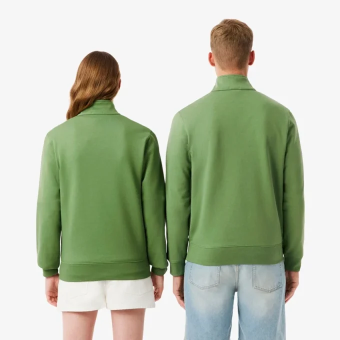 Yüksek Yakalı Kabartmalı Fermuarlı Sweatshirt