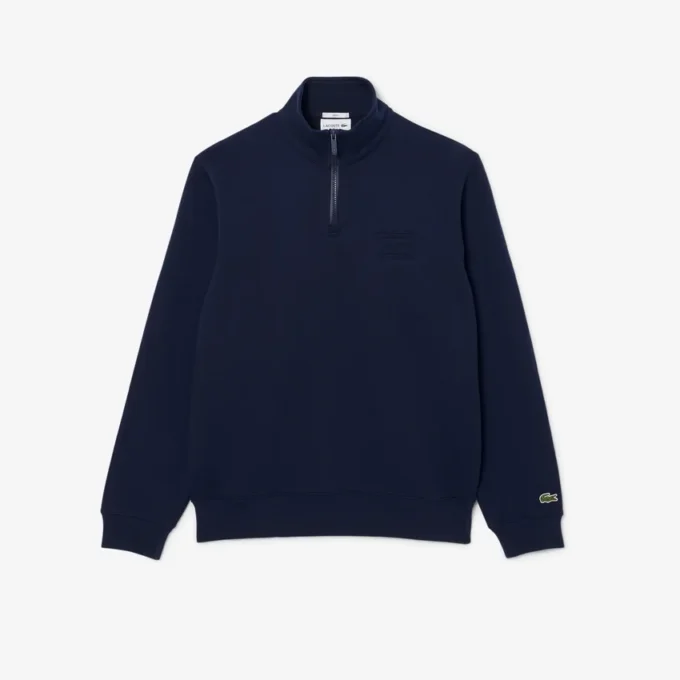 Yüksek Yakalı Kabartmalı Fermuarlı Sweatshirt