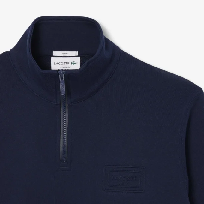 Yüksek Yakalı Kabartmalı Fermuarlı Sweatshirt